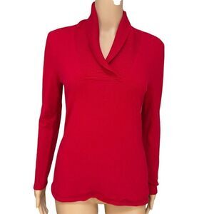 Prive 100% cashmere red sweater twisted v neck fold collar size S